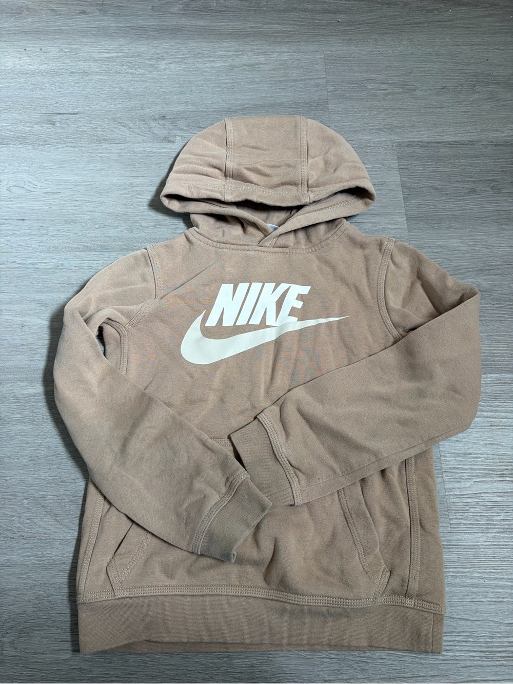 Nike Sportswear Club Fleece HBR Pullover Hoodie Taupe Brown Kids M